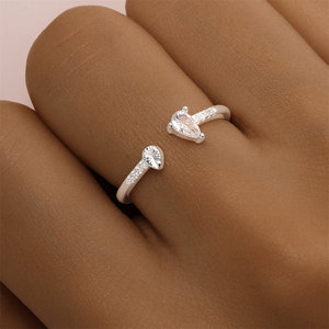 CANNER Double Waterdrop Zirconia Open <b>Ring</b> 925 Sterling <b>Silver</b> <b>Adjustable</b> <b>Rings</b> for Girls - Product Image 6