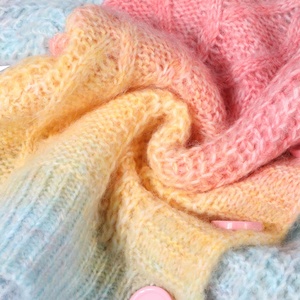 Kardigan Rajut Pendek Wanita Lengan Panjang Warna Pelangi Gradasi Jacquard 100% Poliester Kerah V Halter Renda Musim Semi - Product Image 4