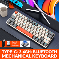 Keyboard Mekanik T-WOLF T30 Wireless/BT Tri-mode TKL Teclado RGB dengan Switch Biru, 63 Tombol, Keyboard Mini untuk Laptop