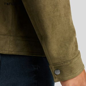 Men Faux Suede Jacket Vintage Zip Up Turn <b>Down</b> Collar Casual Short Coat Autumn Winter Outerwear - Product Image 3