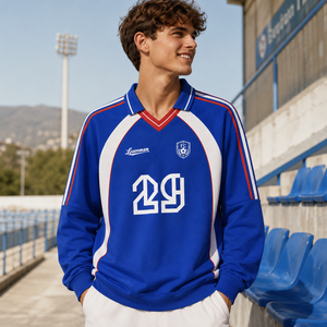 Sudadera de Fútbol Retro para Hombre, Cuello en V, Bloques de Color, Estilo Fútbol, Sudadera de Forro Polar - Product Image 2