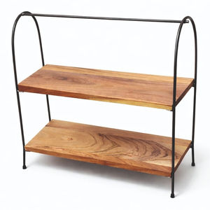 Étagère utilitaire en bois rustique et industriel de qualité supérieure avec cadre métallique à double niveau pour le rangement des assiettes et des bols dans la cuisine - Product Image 5