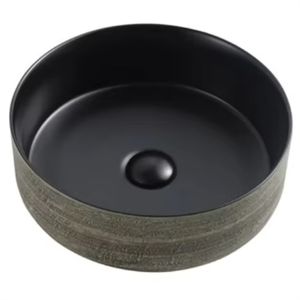 Lavabo de Cerámica Redondo Negro sin Desagüe, para Instalar Sobre Encimera, para Proyectos Hoteleros - Product Image 1
