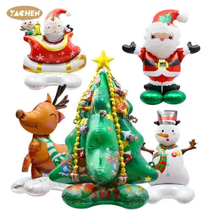 Yachen圣诞快乐气球站立3D箔雪人圣诞树圣诞老人气球圣诞派对装饰