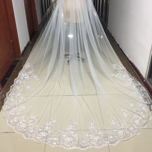 Cyg-Bán Hot Illusion Tulle 3 Mét Dài Màu Trắng Ngà Với Ren Wedding Veils Cho Cô Dâu Phụ Kiện - Product Image 5