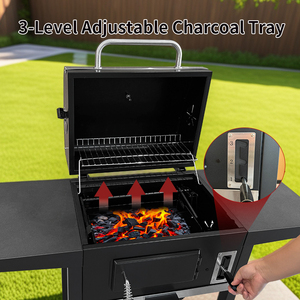 Carrito de <span class=keywords><strong>Barbacoa</strong></span> Profesional para Jardín con Parrilla de Carbón, <span class=keywords><strong>Bandeja</strong></span> Ajustable y Chimenea - Product Image 3