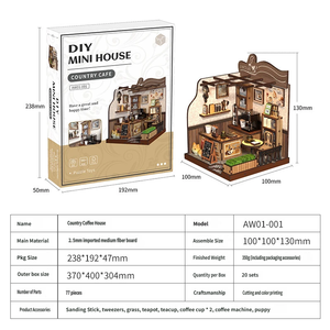 Puzzle 3D à assembler fait main, modèle de maison miniature DIY, thème 'Coffee House des Campagnes', ornement stéréoscopique - Product Image 5