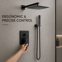 Ensemble de douche AMAXO anti-traces de doigts noir mat, système de douche encastré, adapté aux hôtels et aux villas