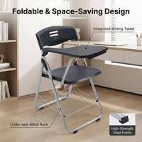 Chaise d'étude pliable robuste et moderne en plastique de haute qualité avec grande tablette d'écriture pour l'école et le bureau à domicile