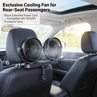 Ventilateur de voiture rechargeable à double tête en ABS 12V/24V électrique pour camion, SUV, fourgonnette, siège arrière