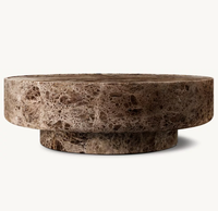 Meubles de salon de style américain, table basse ronde sculptée de luxe, table basse en marbre brun