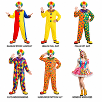 Costume de Clown d'Halloween pour Adultes, Ensemble Homme Femme, Combinaison, Perruque, Masque, Gants