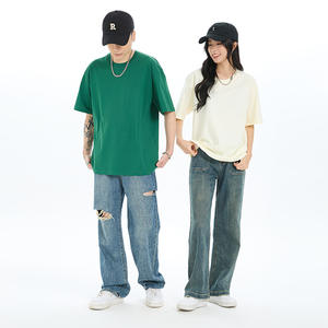 Camiseta de Algodón Puro para Hombre, Marca R, Corte Holgado, Hombros Caídos, Cuello Redondo, Transpirable, Manga Corta, Verde, Gran Stock, 230g - Product Image 3