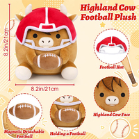 Peluche de vache des Highlands personnalisée de haute qualité, tenant un ballon de football, mignonne, pour les fans de football, cadeaux pour les fans de sport, décoration