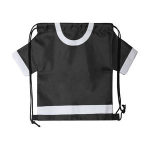 Sac à dos de sport en nylon personnalisable, sac de gym en polyester uni avec cordon de serrage, cadeau avec logo et motif lettres - Product Image 2