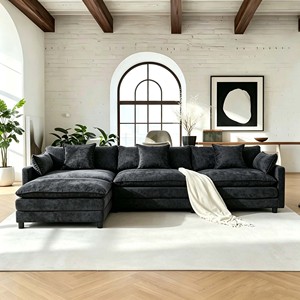 Sofá Moderno de Chenilla con Chaise Reversible, Asiento Profundo y Cómodo, 4 Plazas, Forma de L, Patas de Madera para Sala de Estar, Disponible en EE. UU. - Product Image 5