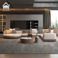 Italienisches Luxus Vintage Waschbares L-förmiges Modulares Ecksofa Weißes Leder-Stoff Wohnzimmer-Couch-Set