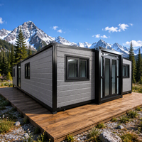Maison conteneur extensible moderne de luxe 40 pieds, cadre noir, jaune désert, étanche et résistante au vent, idéale pour hôtel, bureau, école, garantie 5 ans