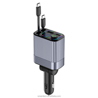 Chargeur de voiture rétractable avec voltmètre, émetteur FM Bluetooth 5.3 et double charge rapide PD 20W, adaptateur de voiture multiport 6-en-1