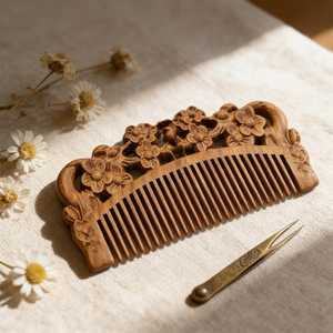 Peine de masaje de loto de madera tallado a mano, peine natural de neem para mujer, ¡el más vendido! - Product Image 6