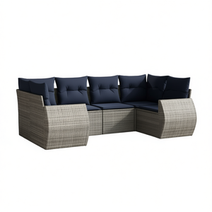 Ensemble de canapés de jardin en polyrotin 7 pièces gris avec coussins, mobilier d'extérieur au design contemporain - Product Image 1