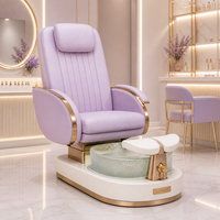 Station de pédicure haut de gamme pour salon de manucure avec siège inclinable électrique, bain de pieds en verre et finition dorée