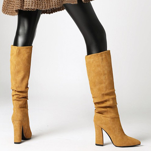 Big Size 43 Solid Knee High Pointed Toe Chunky High Heel Women <b>Boots</b> Soft Suede Upper Slip-on Long Booties for Ladies - Product Image 4