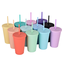 450ml doppelwandiger Kunststoff becher Acryl BPA-freier Wasser becher Fabrik preis Kunden spezifischer kleiner MOQ-Wasser becher mit Strohhalm und Deckel