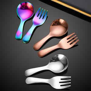 Ensemble de mini-cuillères et fourchettes en acier inoxydable 304, manche court, tête ronde, pour crème glacée, soupe pour bébé, cuillère à thé, ustensiles pour adultes - Product Image 2