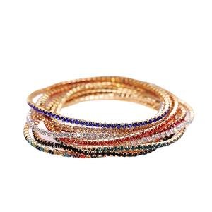 <span class=keywords><strong>Bracelet</strong></span> extensible à une rangée de strass plaqué or brillant 9 couleurs <span class=keywords><strong>Bracelet</strong></span> élastique en cristal multicolore - Product Image 4