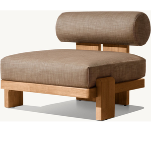 Experimente el lujo con nuestro sillón sin brazos de madera de teca maciza, con un asiento amplio y acolchado y un elegante respaldo redondo. - Product Image 1