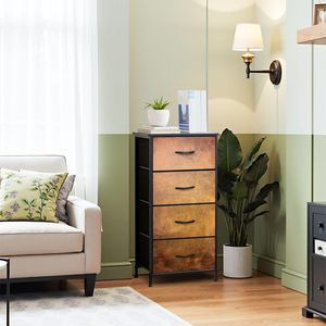 Commode industrielle moderne à 4 tiroirs avec mur en béton gris texture métal et bois MDF pour la décoration intérieure dans le salon et la chambre à coucher - Product Image 4