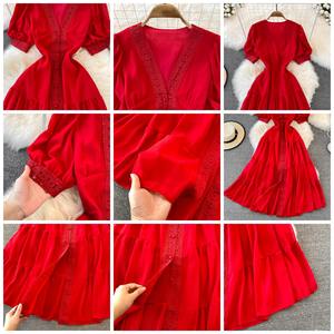 Vacaciones desierto gran columpio Falda larga viaje <span class=keywords><strong>Bali</strong></span> playa falda Super Hada cuello en V vestido de encaje bata de un solo pecho - Product Image 6