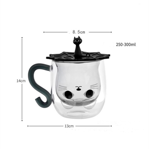 Nouveau produit gobelet transparent isolé en forme de chat tasse à <span class=keywords><strong>café</strong></span> en verre à double paroi avec couvercle en silicone et poignée de couleur - Product Image 6