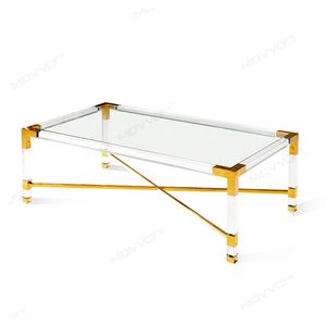 Mesa de centro de acrílico Rectangular de lujo ligera, de acero inoxidable Base, mesa de té pequeña de estilo tonto para sala de estar - Product Image 5