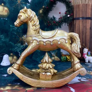 Personalizado resina artesanato rocking horse Natal decoração estatueta desktop retro hand made animal estátua cavalo de resina para o presente