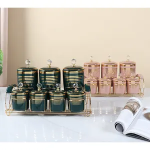 Modern style 7 pcs ceramic canister set cookie candy jar porcelain storage canister with lid
