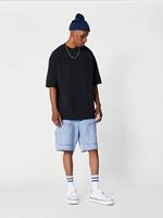 ZY-Short cargo décontracté en coton délavé bleu, logo personnalisé brodé, coupe ample unie, charpentier, jean, jorts baggy pour hommes
