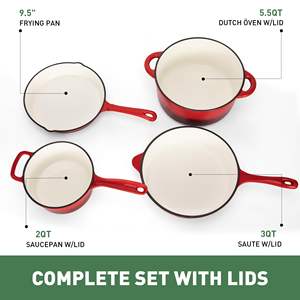 Batterie de cuisine en fonte émaillée-Ensemble de casseroles et poêles de 7 pièces-Poêle antiadhésive, poêle à frire, <span class=keywords><strong>wok</strong></span>, casserole et four hollandais - Product Image 4
