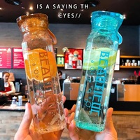 Vente en gros de 500ml verres en verre à motif de diamant avec logo personnalisé bouteille d'eau pour enfants gobelet transparent étanche cadeau de rentrée des classes