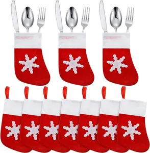 Schnee muster Weihnachts socken Mini Weihnachts strümpfe Messer Löffel Gabel Taschen Weihnachts dekoration Geschirr halter