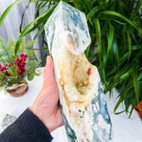 Haute qualité cristal naturel mousse Agate géode Point tour de cristal grande tour pour la décoration de guérison
