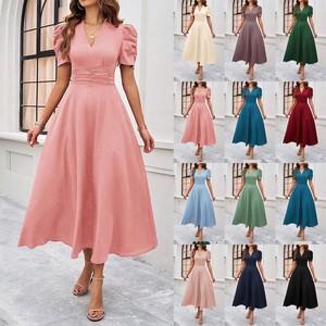 Nouvelle Collection Printemps 2026 – Robe Longue Vintage <span class=keywords><strong>Chic</strong></span> et Élégante pour <span class=keywords><strong>Femme</strong></span>, Taille Haute Unie avec Manches Princesse et Effet Amincissant - Product Image 2