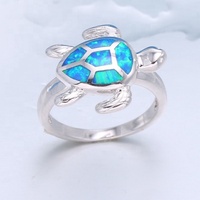 Personnalisé 925 Sterling Silver Opale Tortue Shell Anneau Classique Bleu et Rose Tortue de Mer Bijoux pour les Fêtes En Gros