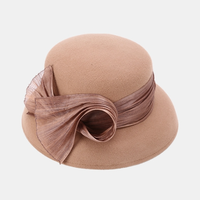 A120502 Hepburn estilo Cloche sombreros elegantes señoras Iglesia sombrero Fedoras Bowler Cap Otoño Invierno nuevo estilo lana Fedora sombrero
