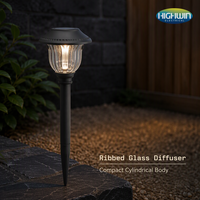 Lampe solaire d'extérieur noire pour chemin, LED blanc chaud 6LM 3000K, 13,3x13,3x50cm, batterie 1,2V 600mAh, panneau monocristallin