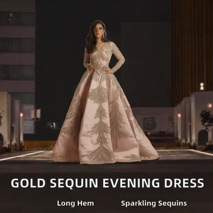 Nouvelle Robe de Soirée Longue en Satin Doré Sexy pour Femme, Coupe Trapèze, Traîne Évasée, Broderie Florale, Paillettes, Respirante - Product Image 2