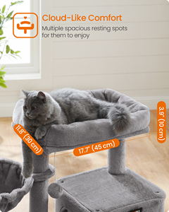 <span class=keywords><strong>Feandrea</strong></span> Arbre à chat multi-niveaux de 37,8 pouces avec condo, perchoir élargi, poteaux à gratter et rampe, hamac et grotte à 2 portes - Product Image 3