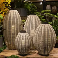 Romantic Nordic Retro Make Old Bamboo Linen Floor Portable Wind Lamp Candlestick Ornaments Candle Typhoon Lantern Candlestick