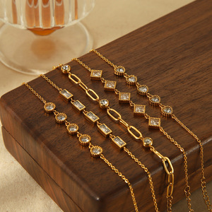 Pulsera de Acero Inoxidable Chapada en Oro para Mujer con Incrustaciones de Circonio, Diseño Geométrico, Joyería Fina de Cadena para Uso Diario - Product Image 2